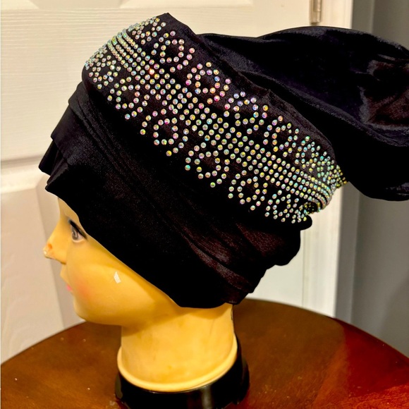 Courage Caps Chemo Sleep Fully Stoned Headwear Shimmery Black Scarf Cap - Picture 6 of 7
